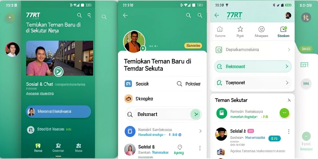 Tampilan antarmuka 77RT yang intuitif untuk mencari teman baru.