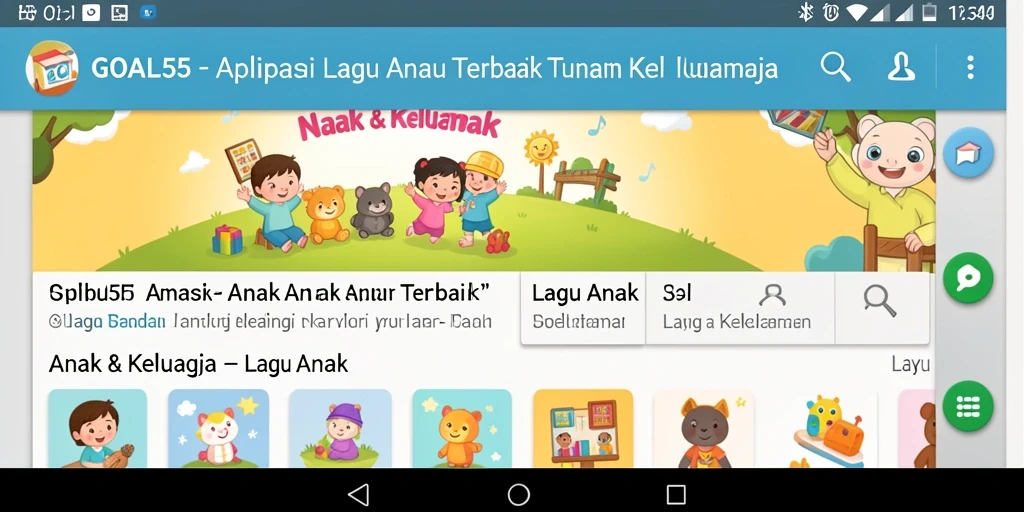 Antarmuka aplikasi GOAL55 yang ramah anak dengan lagu-lagu ceria
