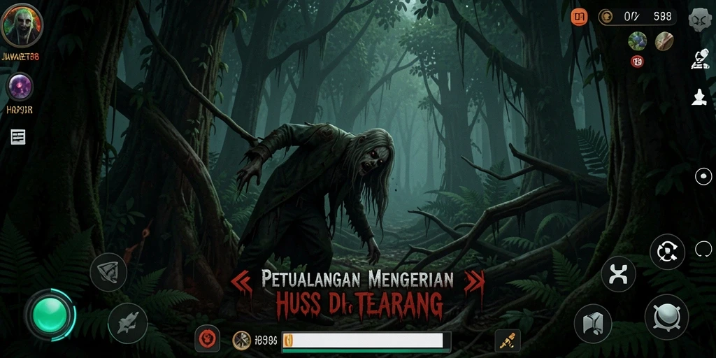 Antarmuka menegangkan dalam JAWABET88 saat menjelajahi hutan.