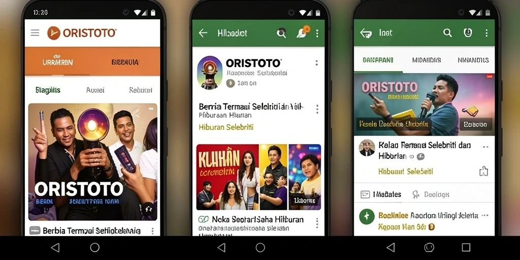 Antarmuka aplikasi ORISTOTO menampilkan berita hiburan terbaik.