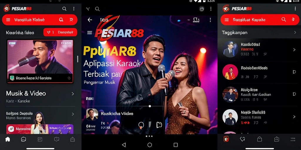 Antarmuka aplikasi PESIAR88 yang intuitif dan menarik untuk karaoke.
