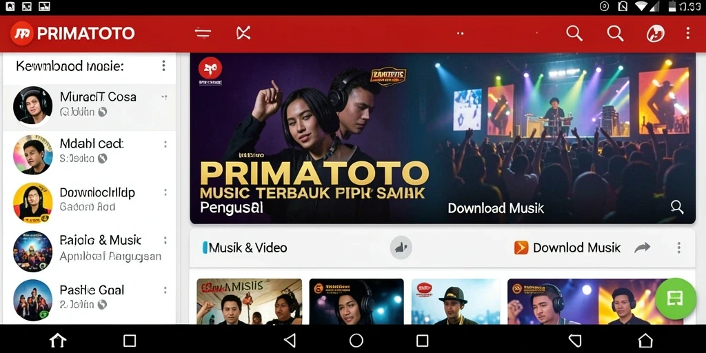 Tampilan antarmuka PRIMATOTO yang mudah digunakan untuk Download Musik.